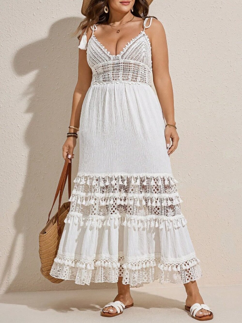 White Sexy boho Women's Plus Size Boho Beach Dresses
